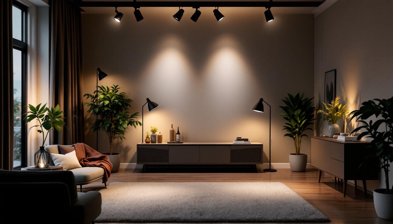 A photograph of a beautifully arranged track lighting setup in a modern interior space