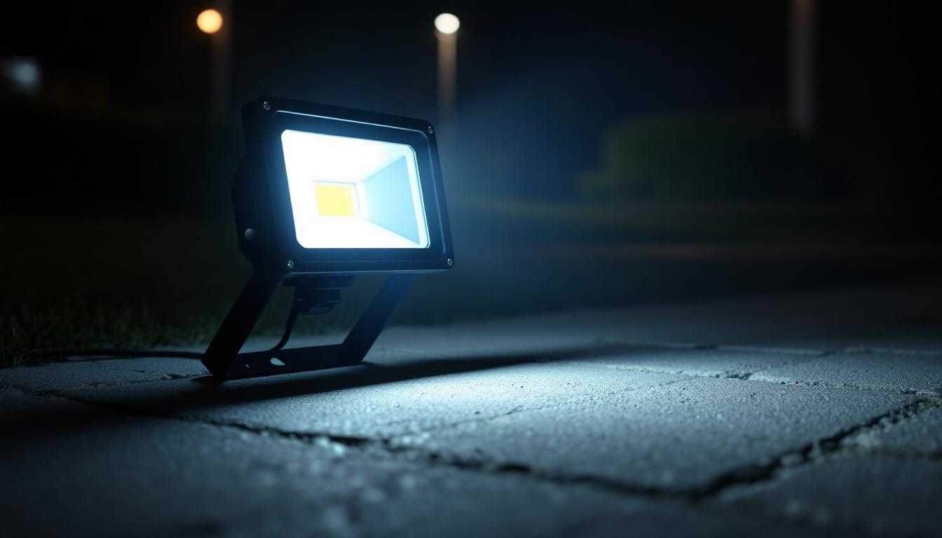 A photograph of a knuckle mount flood light in action
