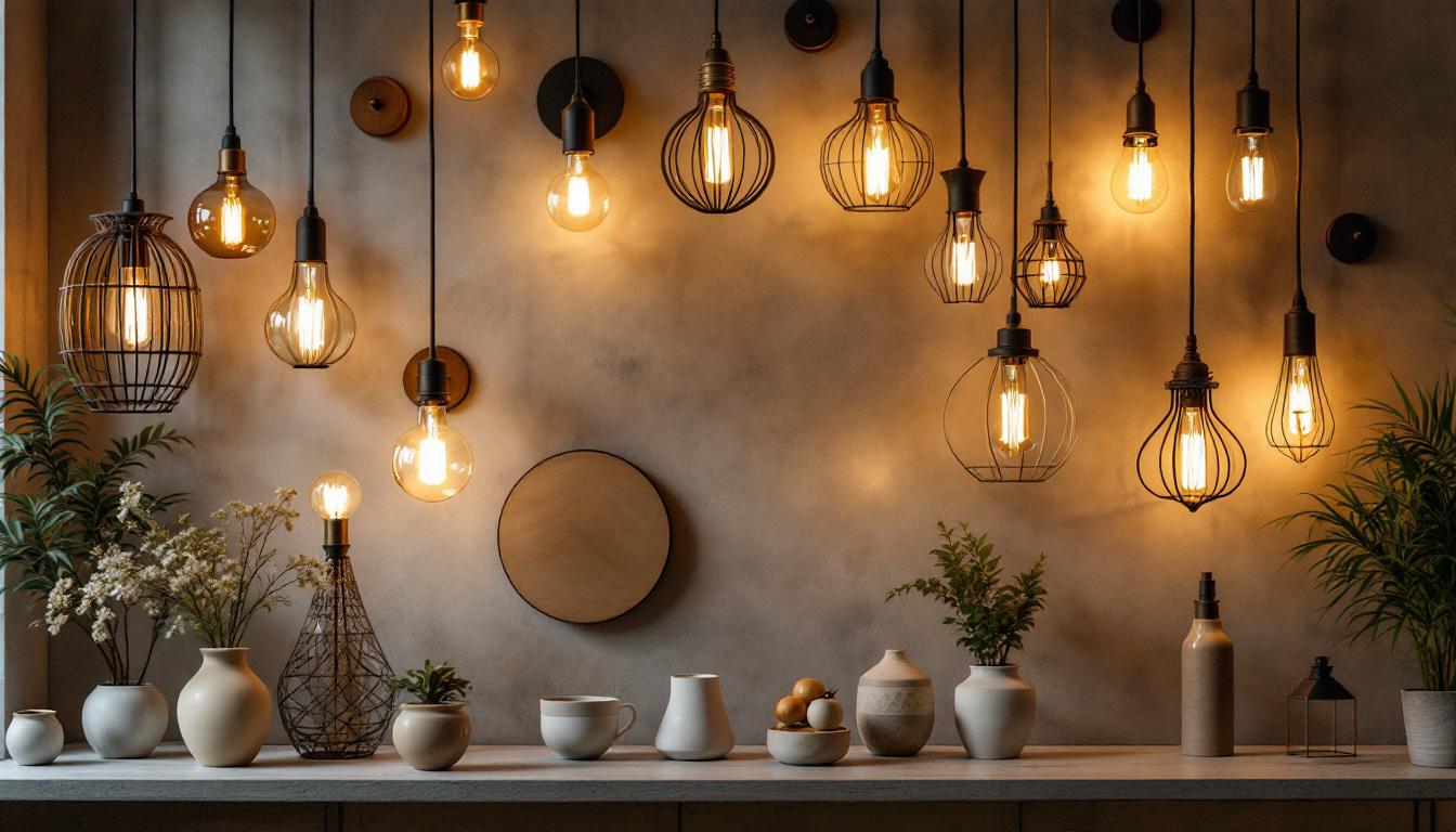 A photograph of a beautifully arranged lighting display featuring various decorative lighting fixtures