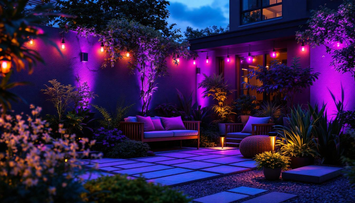 A photograph of a beautifully illuminated outdoor space at dusk
