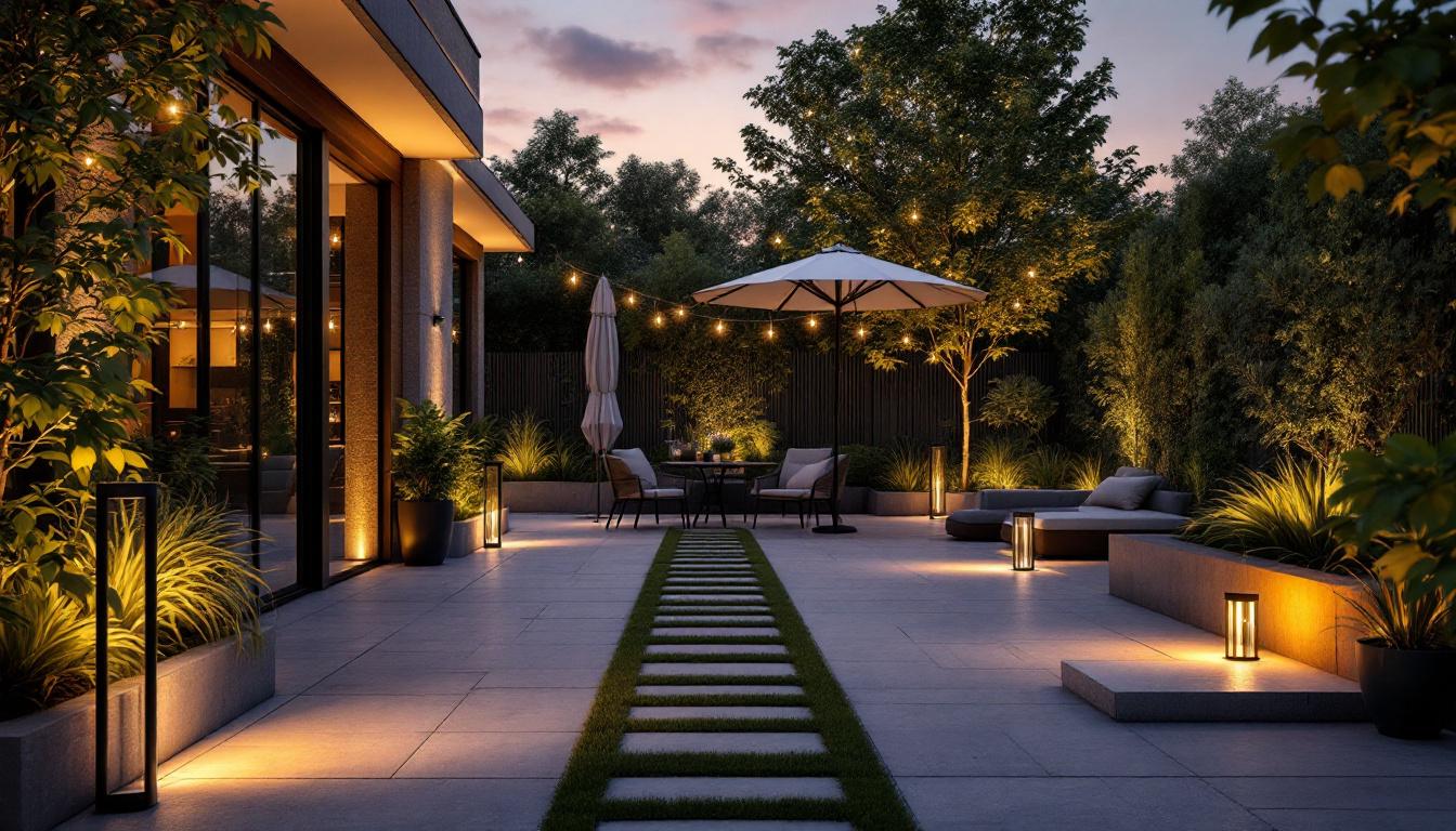 A photograph of a beautifully illuminated outdoor space at dusk
