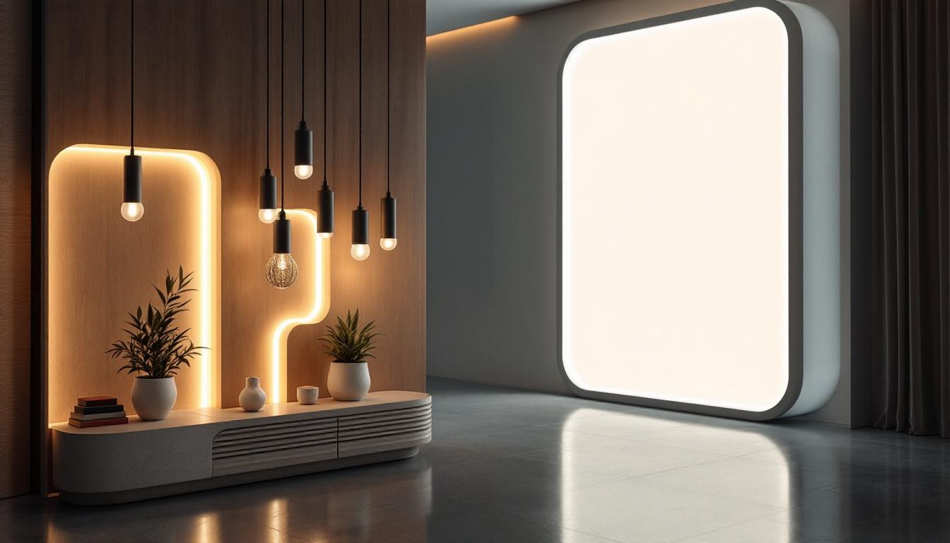 A photograph of a modern lighting installation that showcases innovative designs and technology