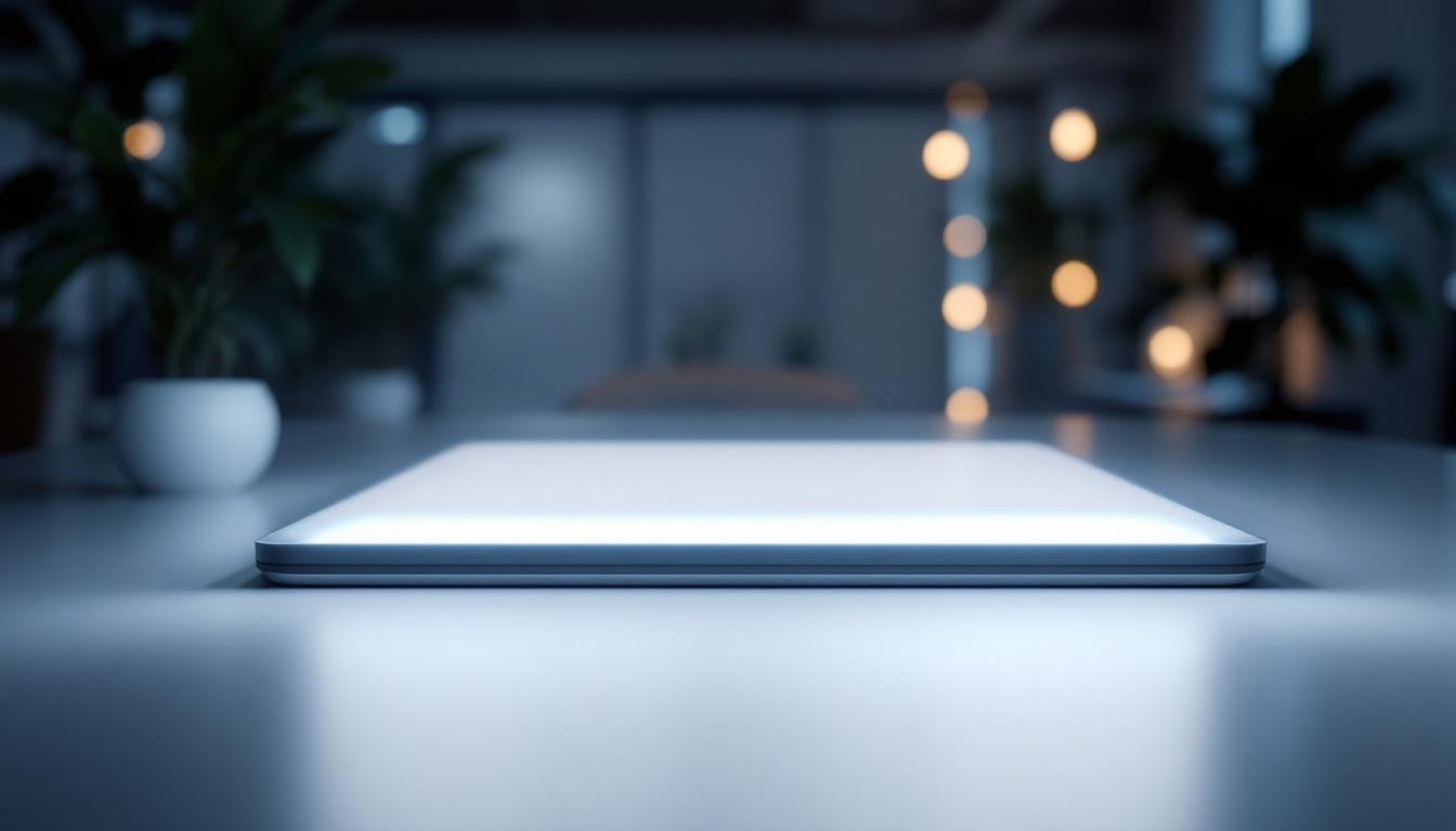 A photograph of a sleek led panel light in a well-lit environment