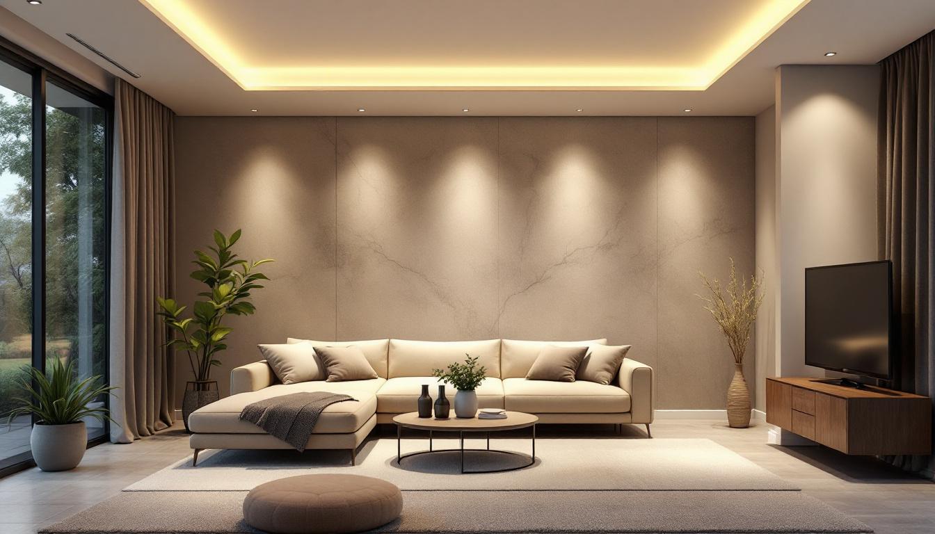 A photograph of a modern living space featuring various styles of recessed lighting installations