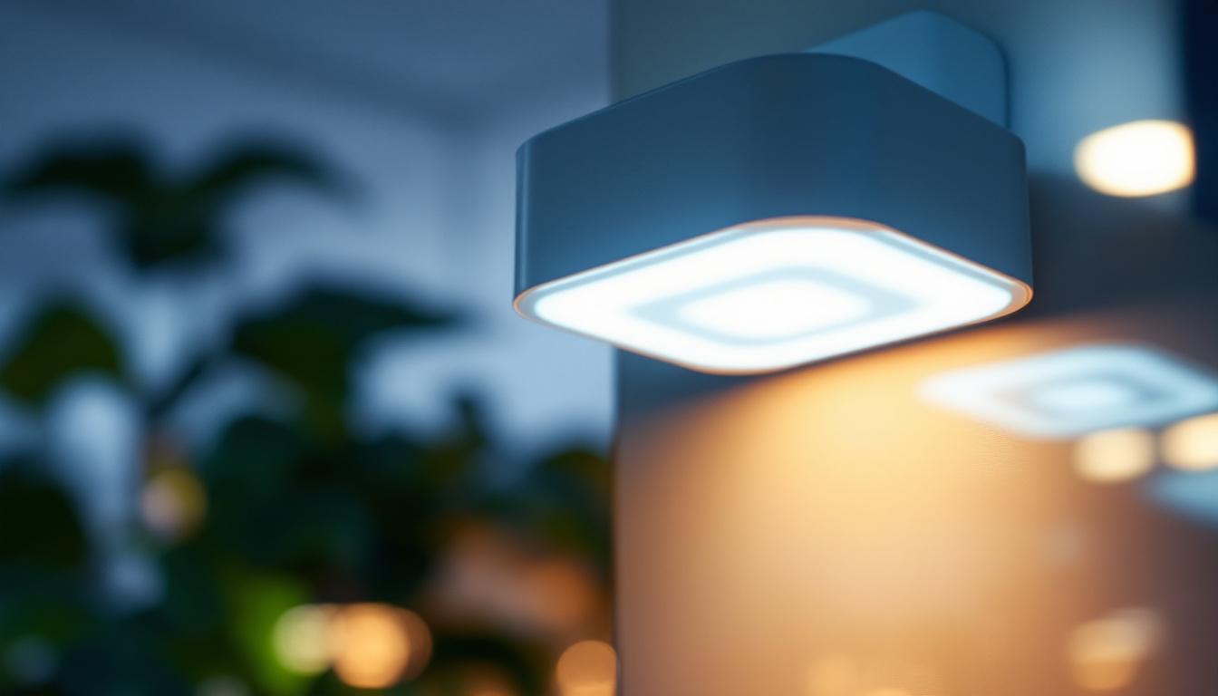 A photograph of a close-up shot of a led detection sensor installed in a modern lighting fixture