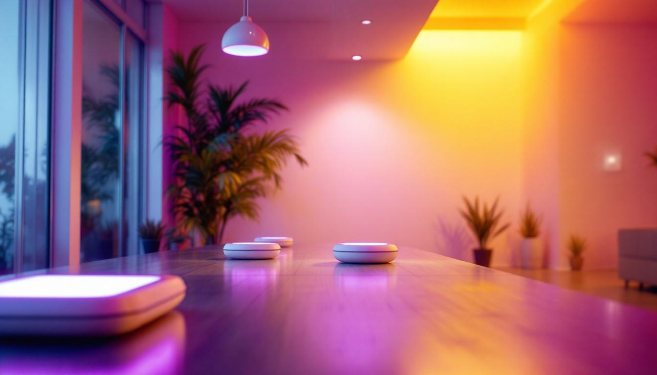 A photograph of a well-lit indoor space showcasing various uv light fixtures in use