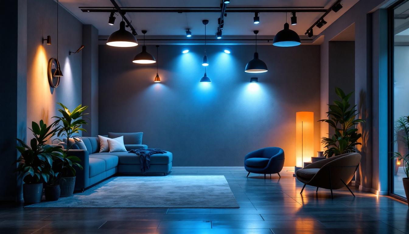 A photograph of a beautifully lit interior space showcasing various lighting fixtures