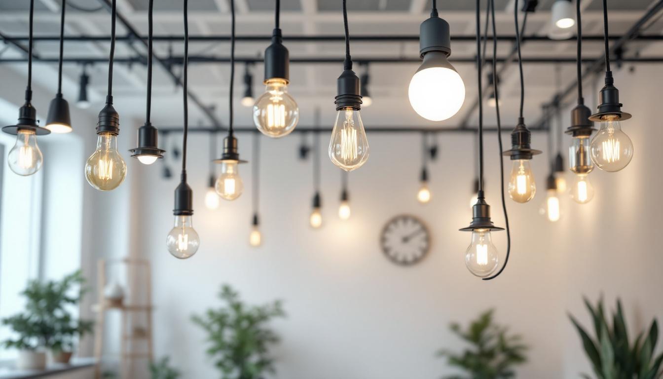 A photograph of a modern electrical lighting system in a well-lit room