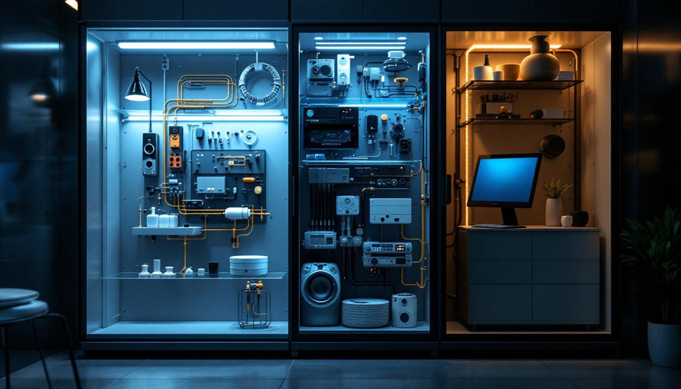 A photograph of a well-lit low voltage cabinet showcasing stylish and functional lighting solutions