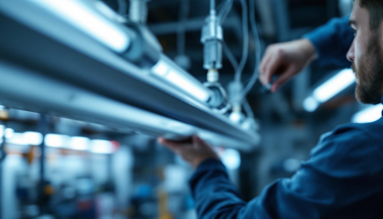 A photograph of a close-up shot of a fluorescent light ballast in a well-lit electrical engineering workshop