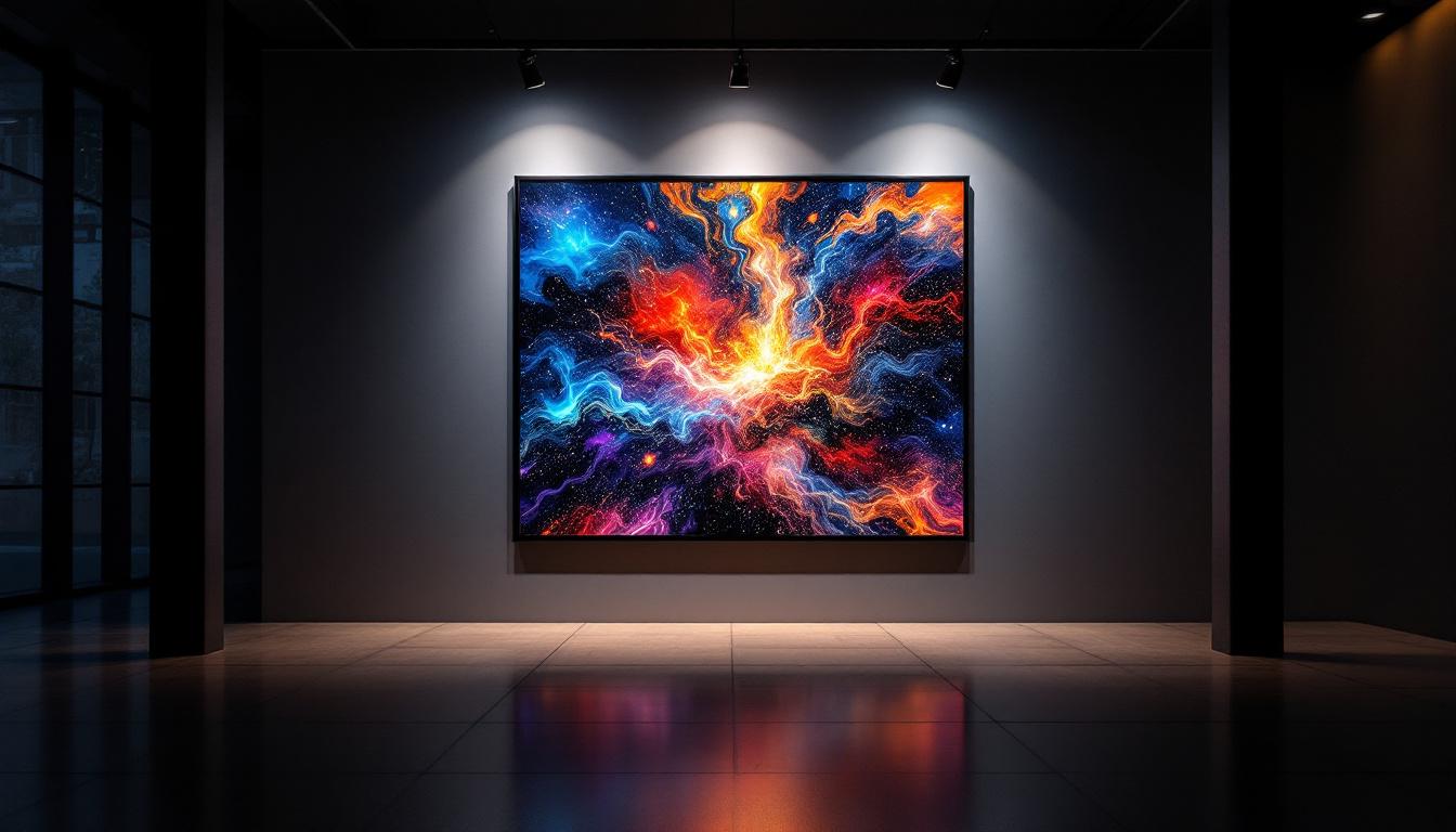 A photograph of a beautifully lit artwork installation