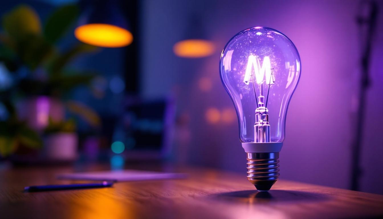 A photograph of a close-up of a 4-foot t5 led bulb illuminated in a modern workspace