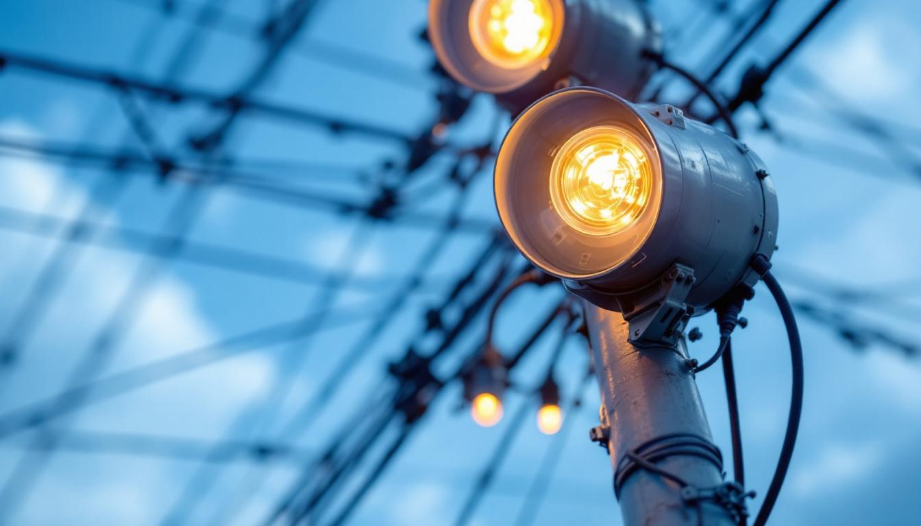 A photograph of a close-up view of a 3-inch light pole with visible electrical components