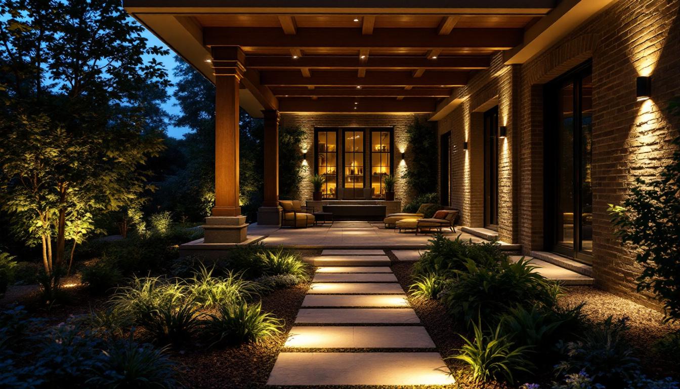 A photograph of a beautifully lit outdoor space featuring led down lights that highlight architectural features