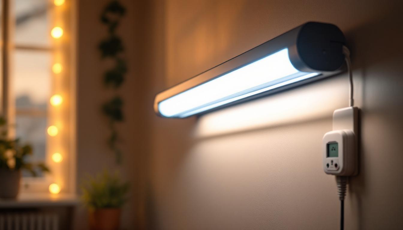 A photograph of a dimmable fluorescent light in a cozy