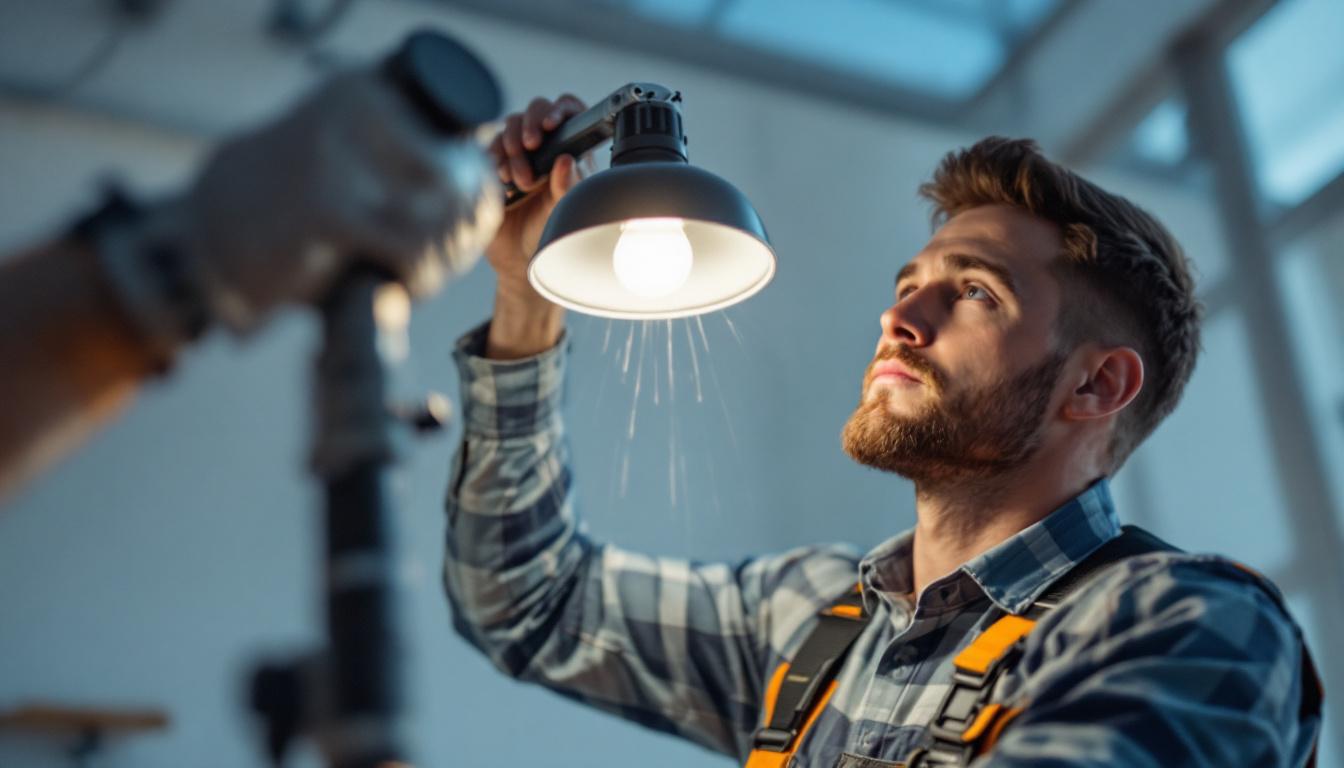 A photograph of a person carefully cleaning a stylish light fixture