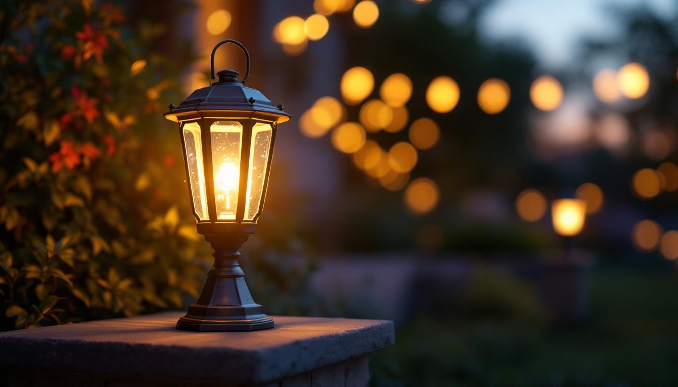 A photograph of a beautifully illuminated outdoor lantern featuring led lights