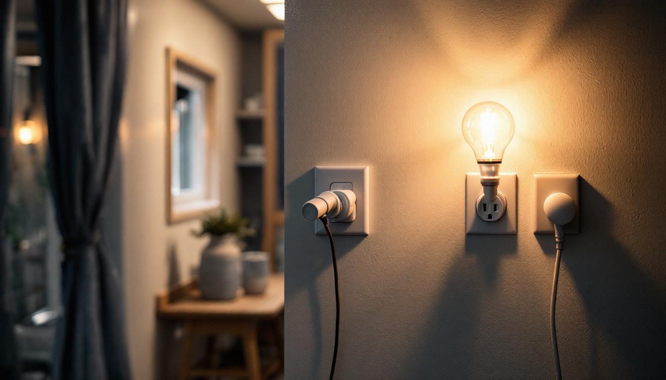 A photograph of a well-lit mobile home interior showcasing various lighting fixtures connected to mobile home receptacles
