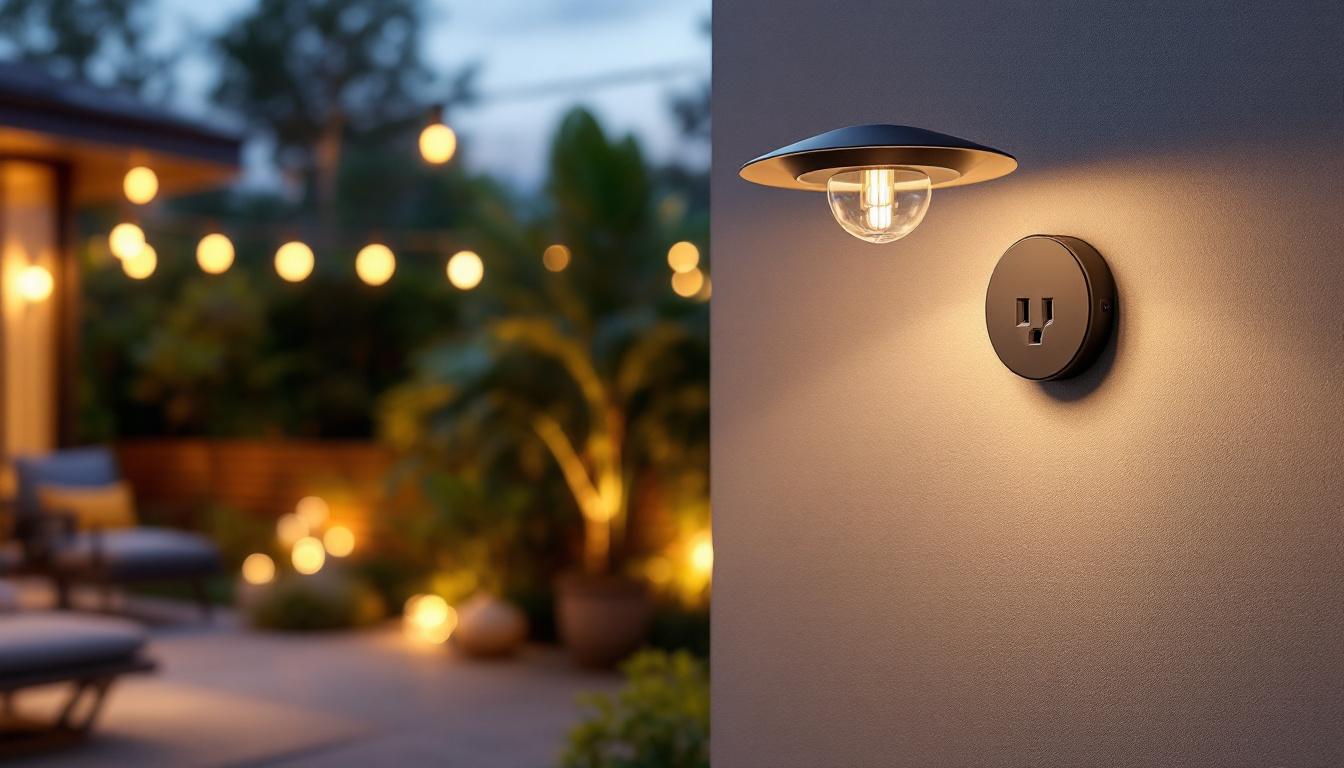 A photograph of a beautifully designed outdoor fixture with an integrated outlet