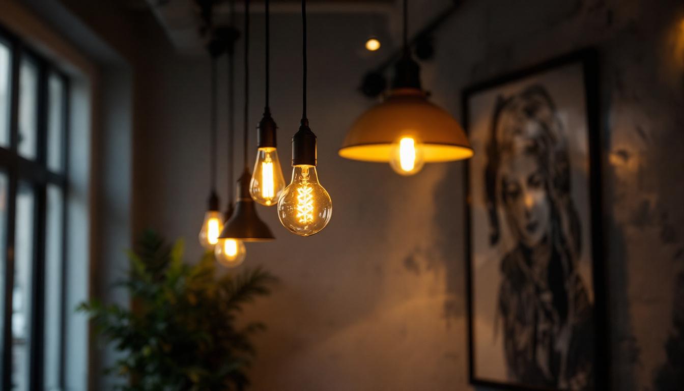 A photograph of a well-lit room showcasing various light fixtures that utilize g type bulbs