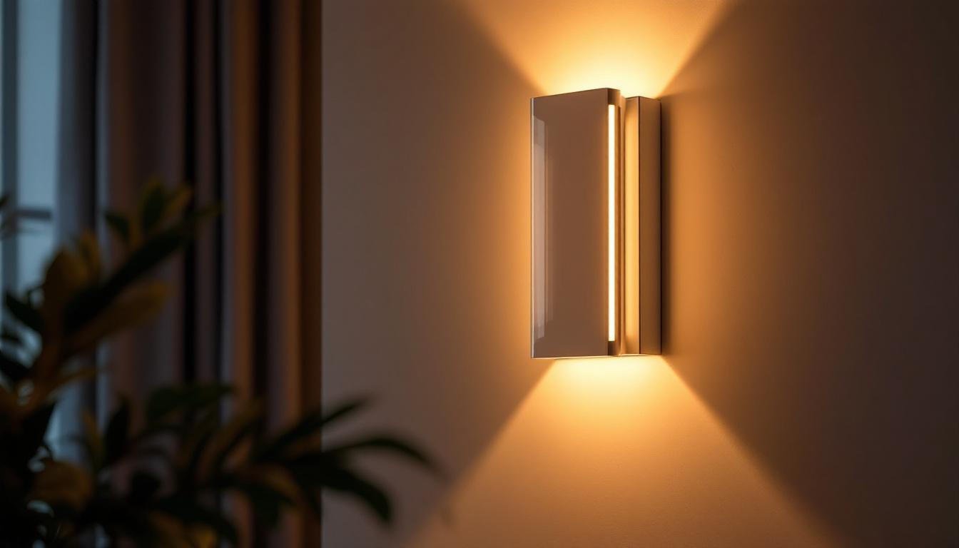 A photograph of a beautifully designed led wall sconce in a well-lit room setting