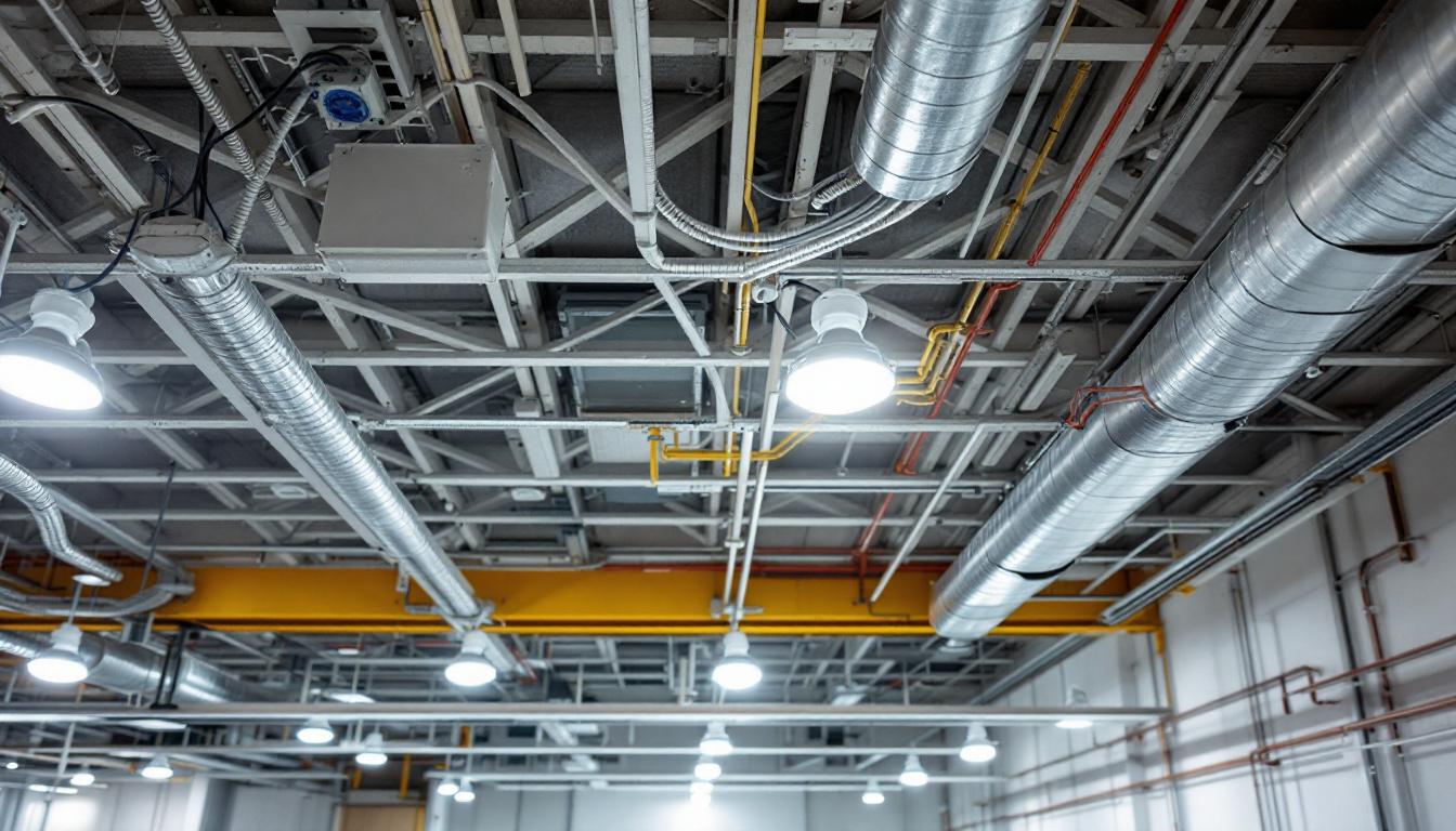 A photograph of a well-designed frame drop ceiling installation in an industrial or commercial setting