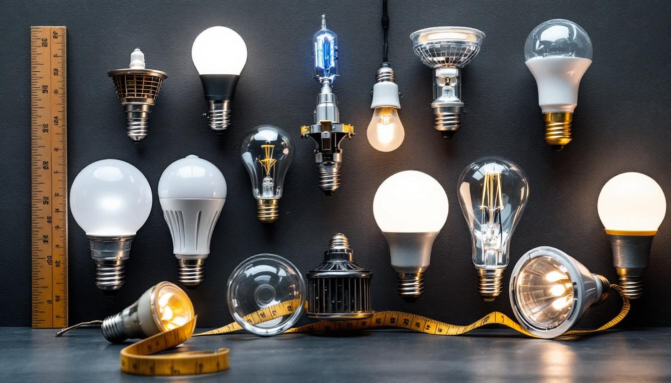 A photograph of a variety of spotlight bulbs arranged aesthetically