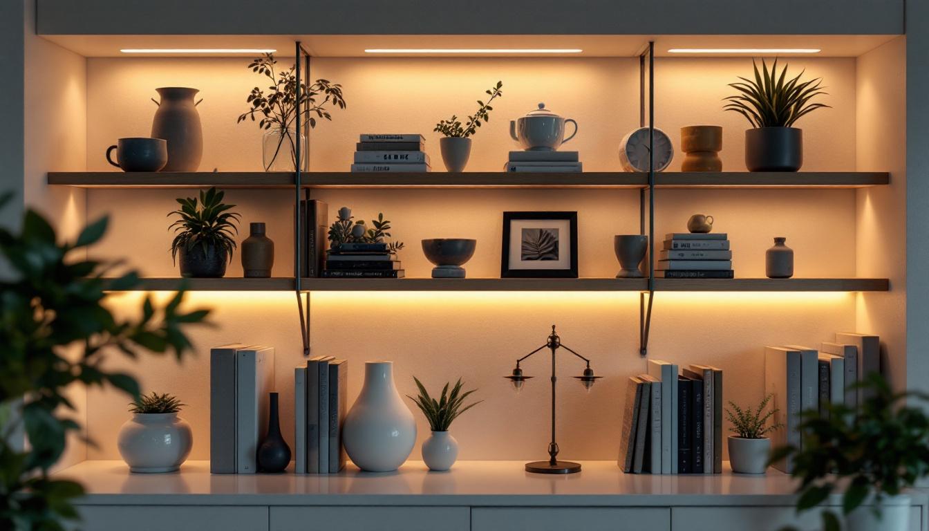 A photograph of a beautifully arranged shelf with various decorative items and books