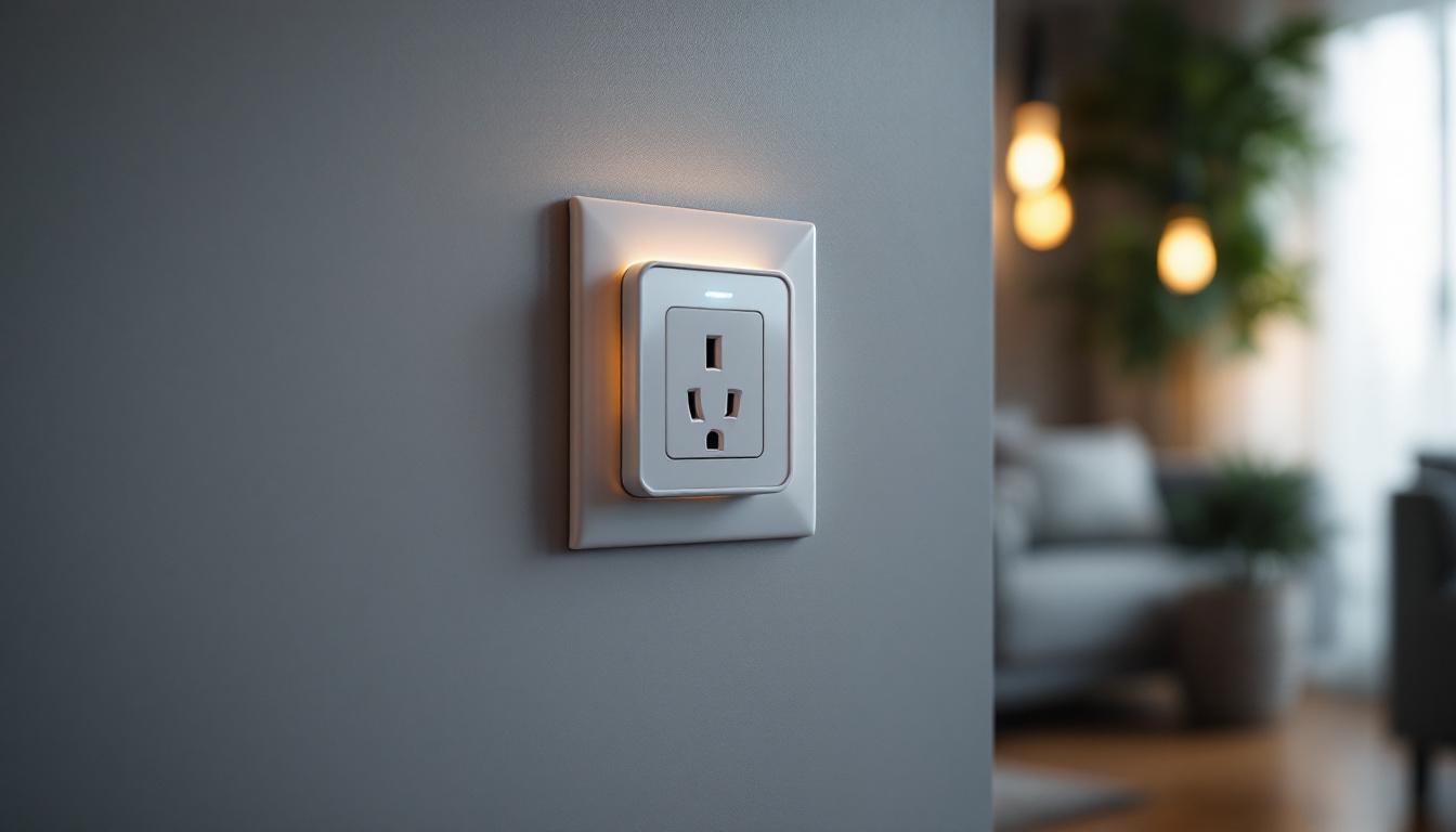 A photograph of a well-designed wall plug outlet in a modern home setting