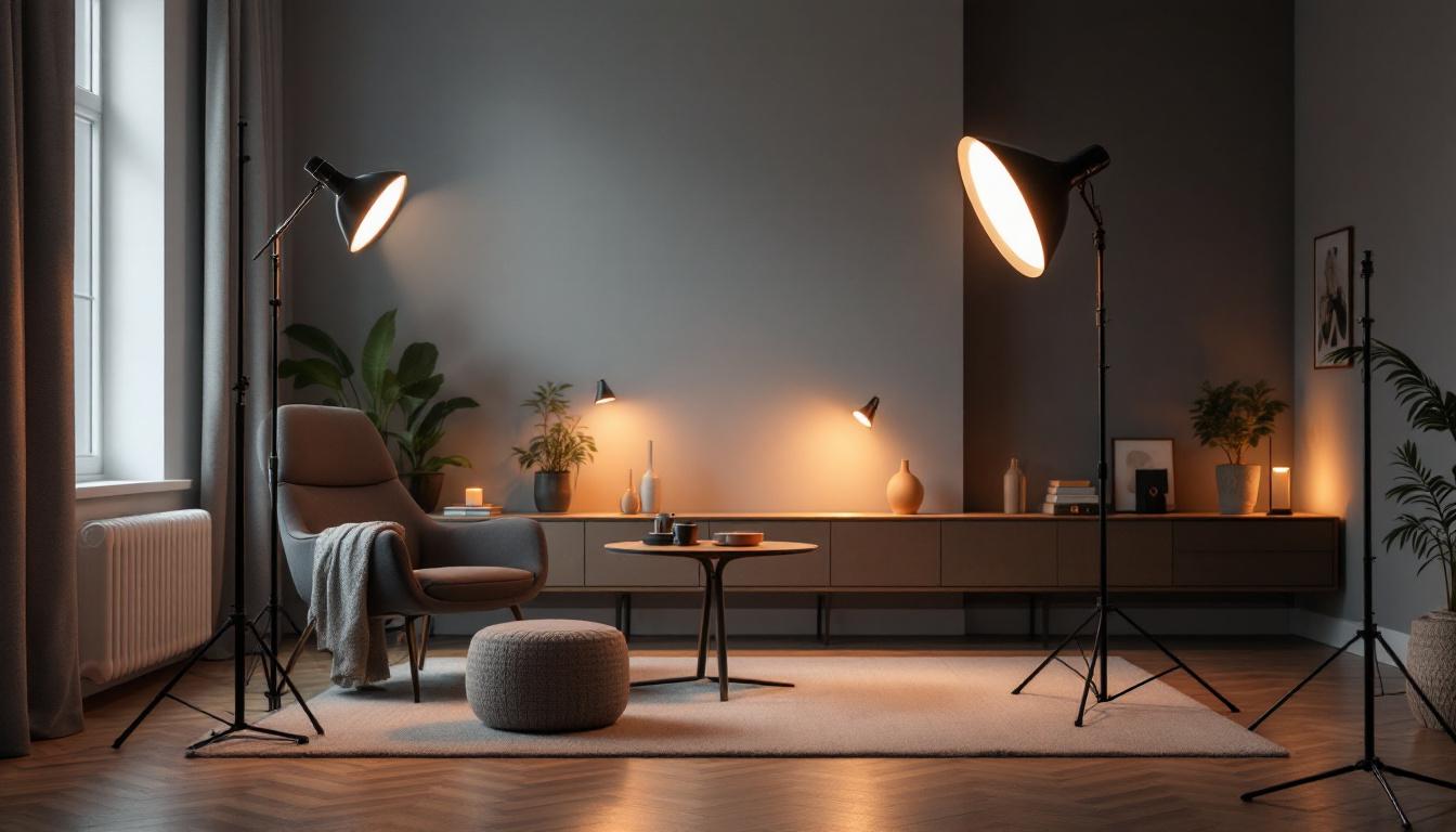 A photograph of a well-designed adjustable lighting setup in a stylish interior space