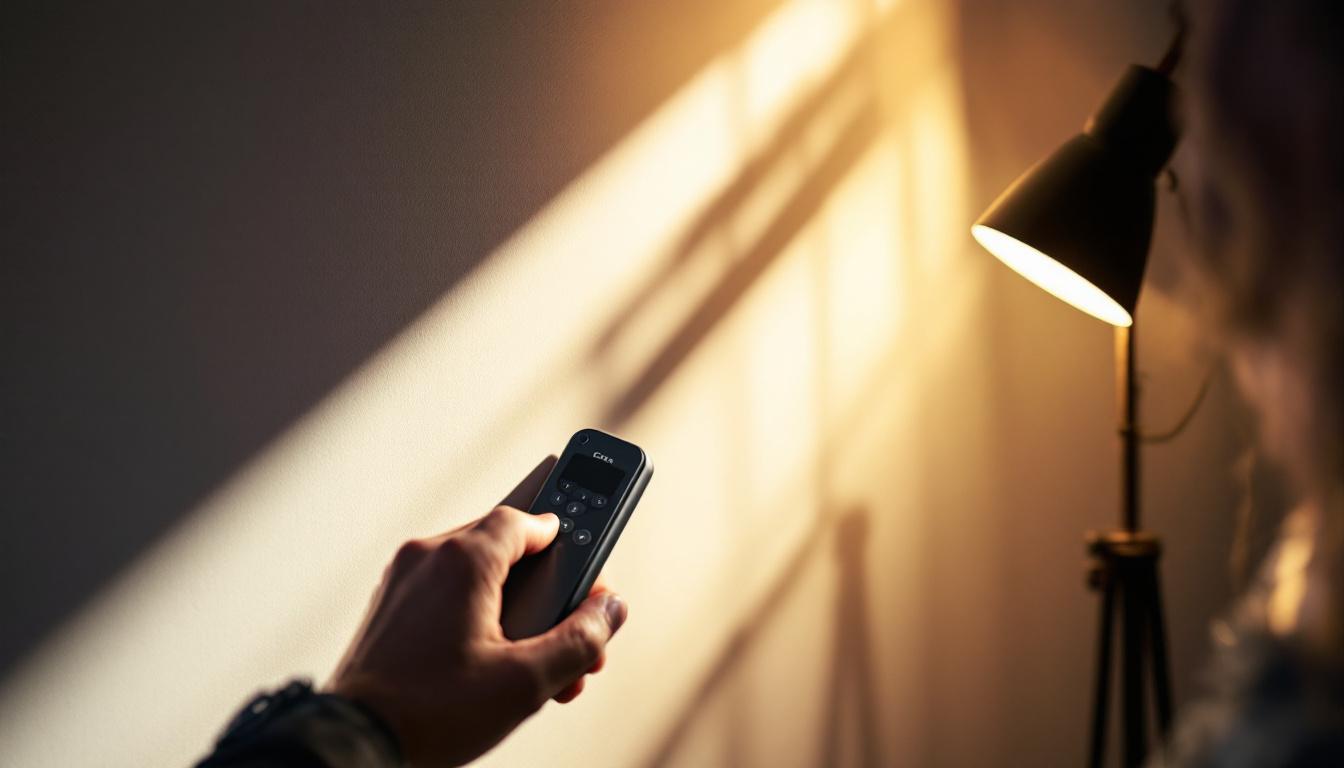 A photograph of a spectra remote control in use