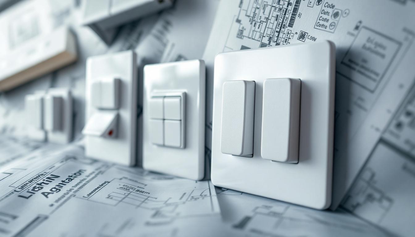 A photograph of a close-up shot of various types of wall switches