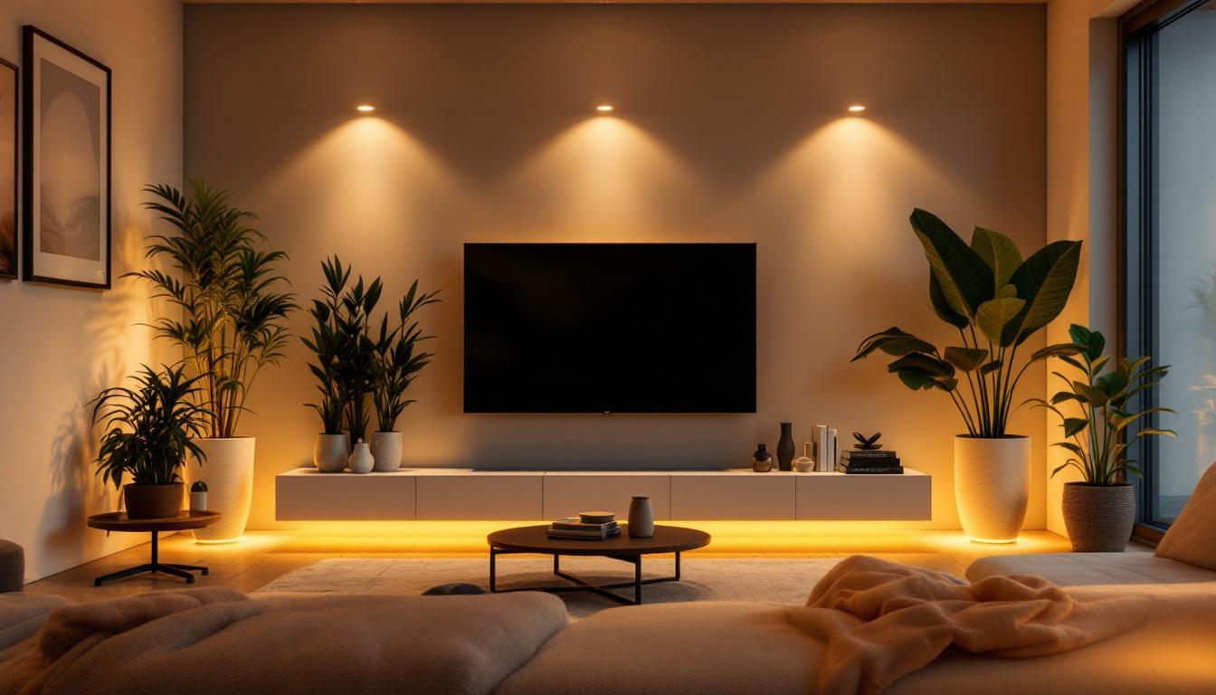 A photograph of a well-lit interior space showcasing halogen puck lights in action