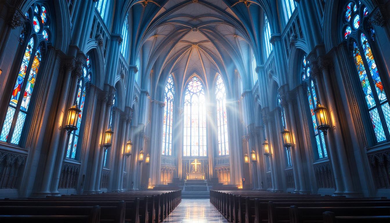 A photograph of a beautifully illuminated cathedral interior