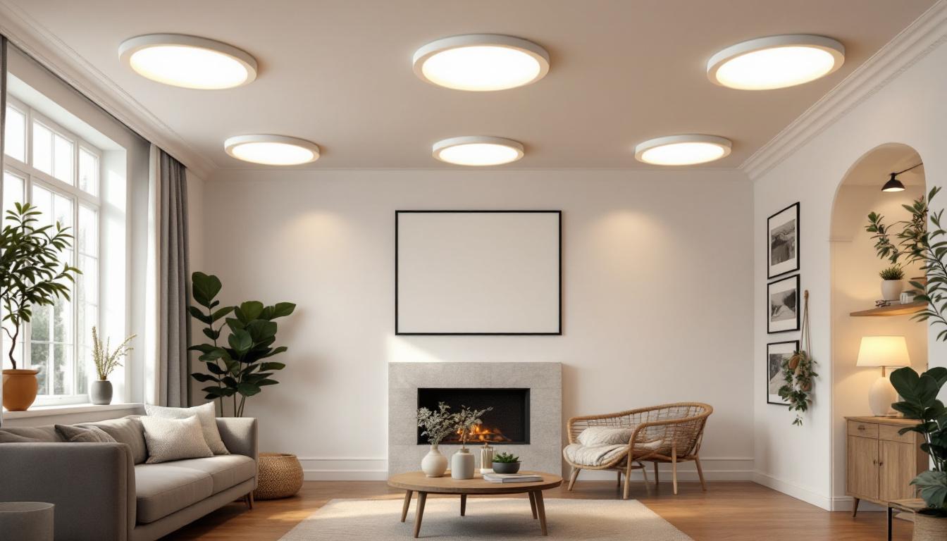 A photograph of a well-lit interior space featuring various styles of recessed can light trim rings