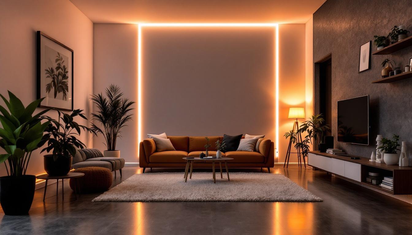 A photograph of a well-lit room featuring 8-foot led light strips installed along the walls or ceiling