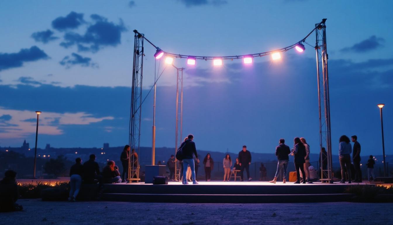 A photograph of a modern led temporary light installation in an outdoor setting