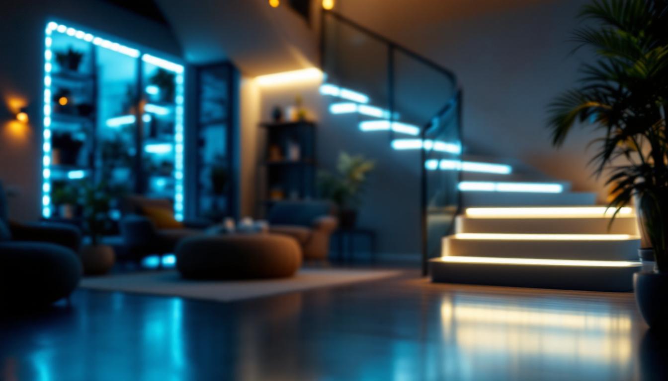 A photograph of capture a photograph of a beautifully illuminated space featuring 4-foot led strip lights