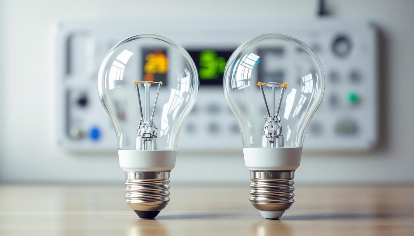 A photograph of a side-by-side comparison of t8 and t12 fluorescent bulbs