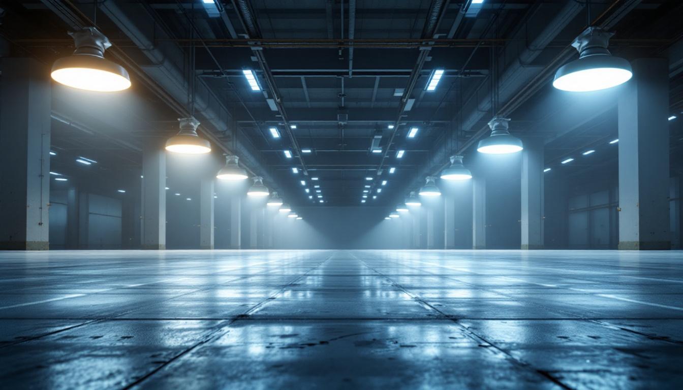 A photograph of a well-lit industrial or commercial space featuring low bay led bulbs in use