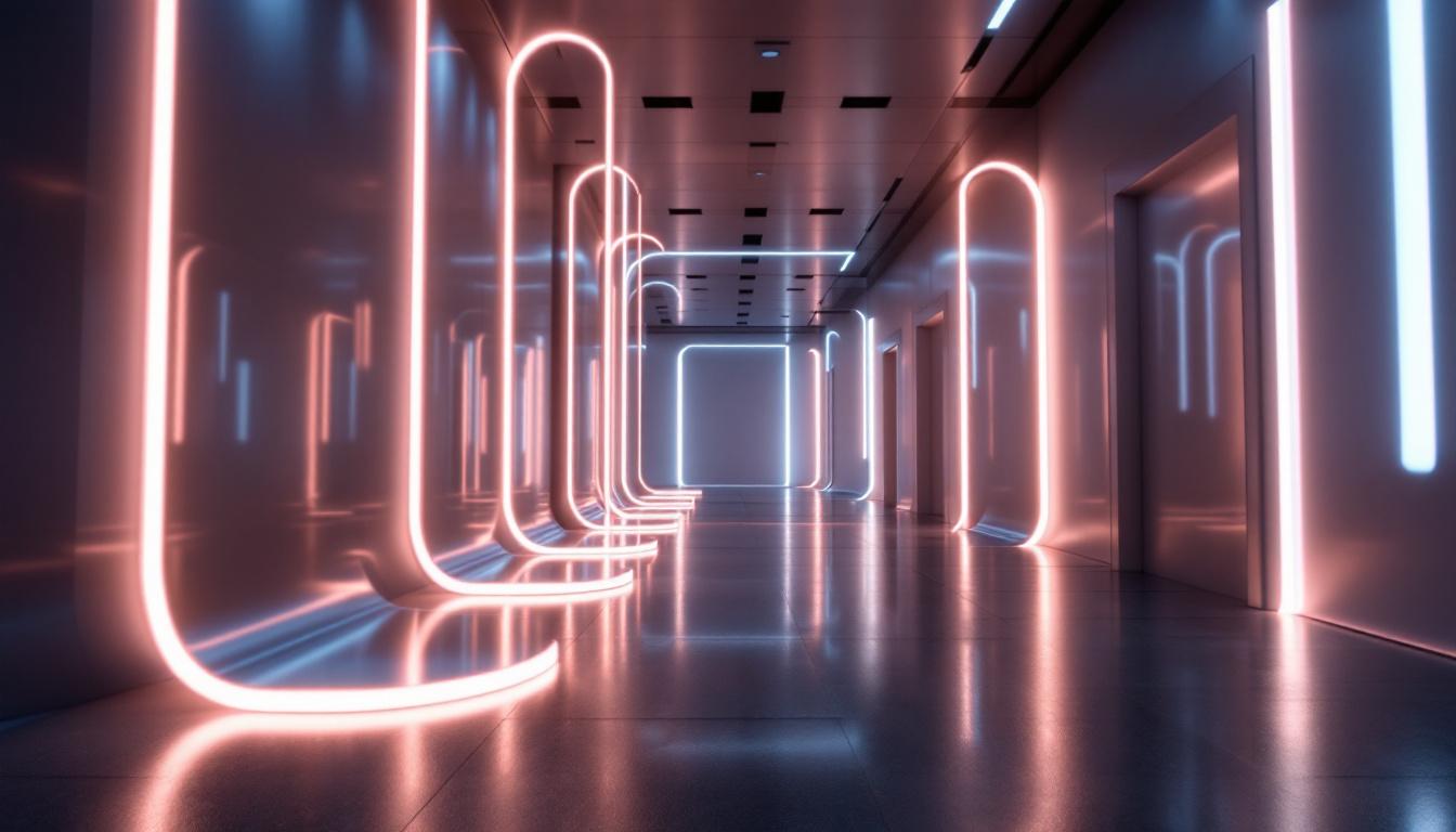 A photograph of a futuristic lighting installation that showcases innovative designs and technologies