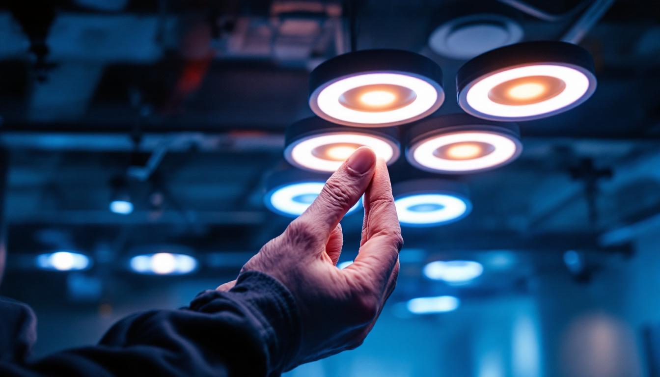 A photograph of a hands-on installation process of can lights in a drop ceiling