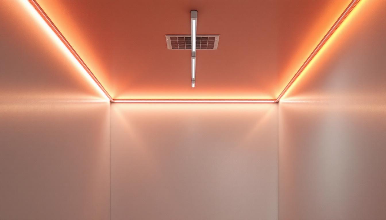 A photograph of a vibrant and well-lit space showcasing 4-foot led light strips installed along walls or ceilings