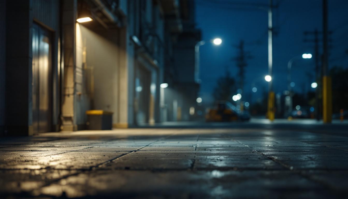 A photograph of capture a photograph of a brightly lit outdoor or industrial space showcasing the led shoebox light in action