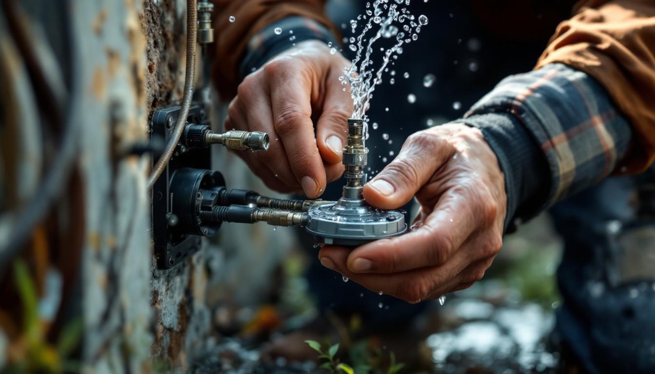 A photograph of a close-up of a waterproof electrical connection being installed in an outdoor setting