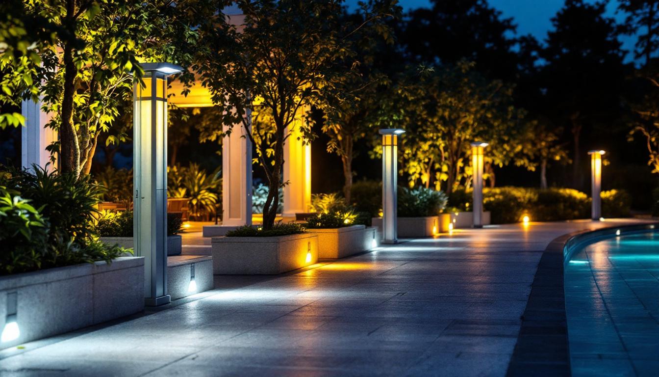 A photograph of a beautifully illuminated outdoor space featuring led sensor lights in action