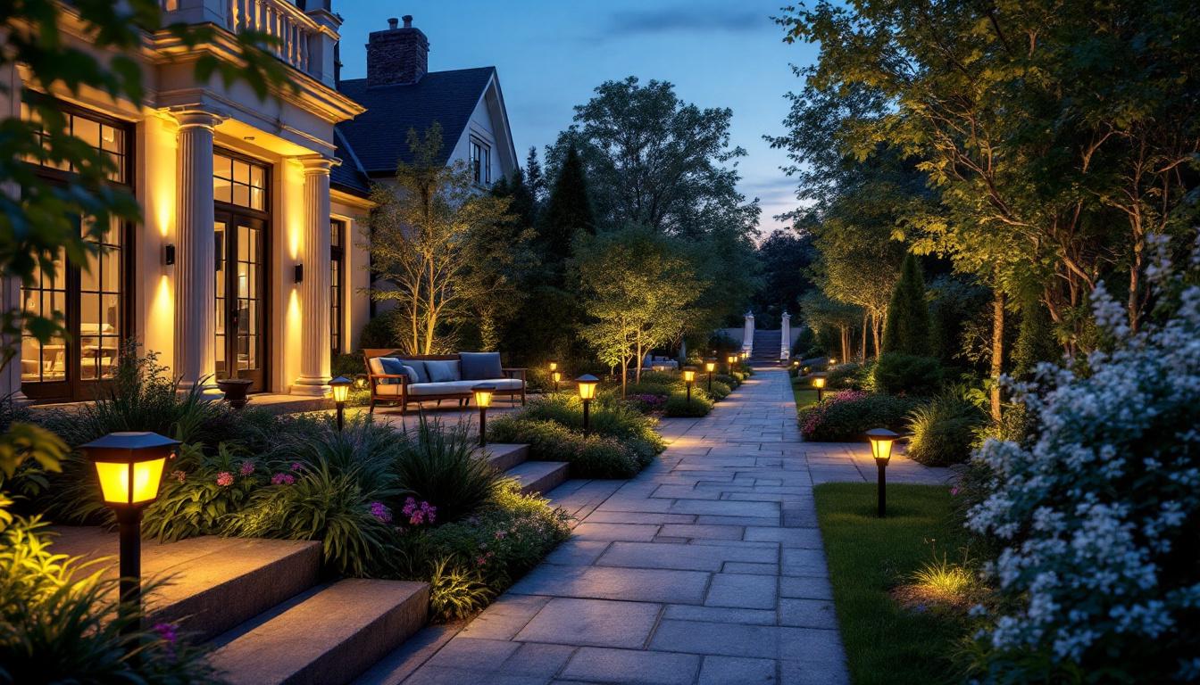 A photograph of a beautifully lit outdoor space at dusk