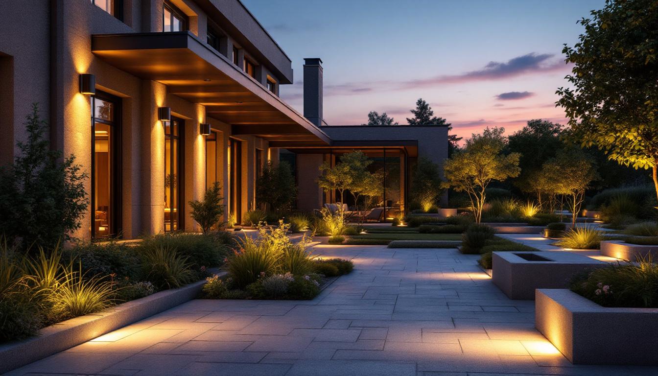 A photograph of a beautifully illuminated outdoor space at dusk