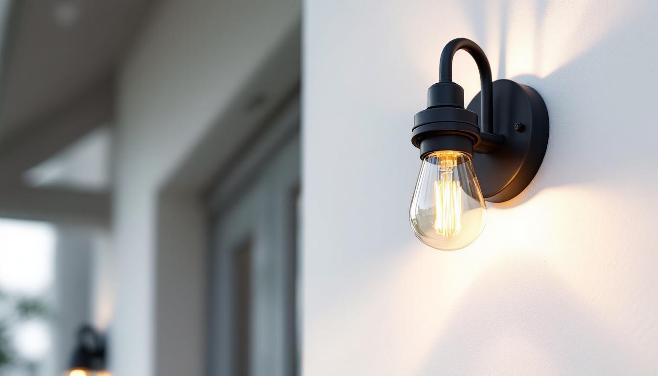 A photograph of a well-designed exterior wall light fixture installed on a home