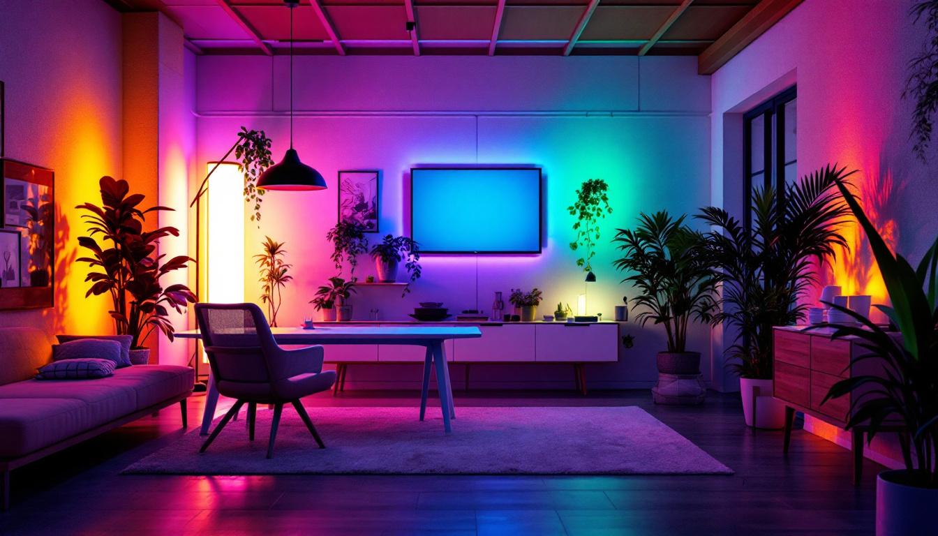 A photograph of a modern indoor space illuminated by led lights